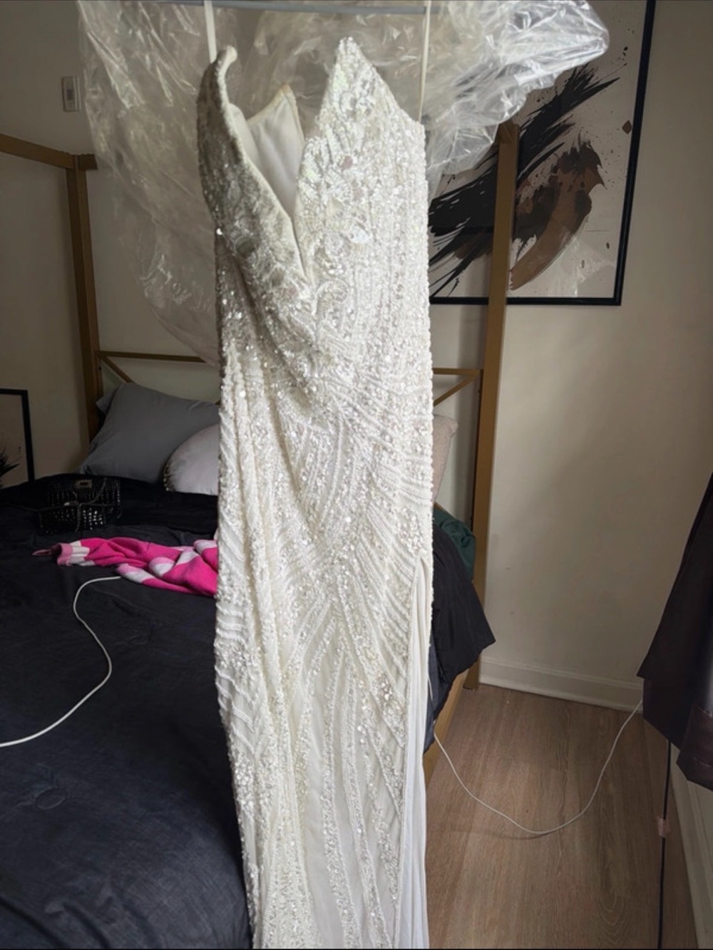 Ivory Sequin V-Neck Wedding Dress - Brand Unspecified - Picture 2 of 7